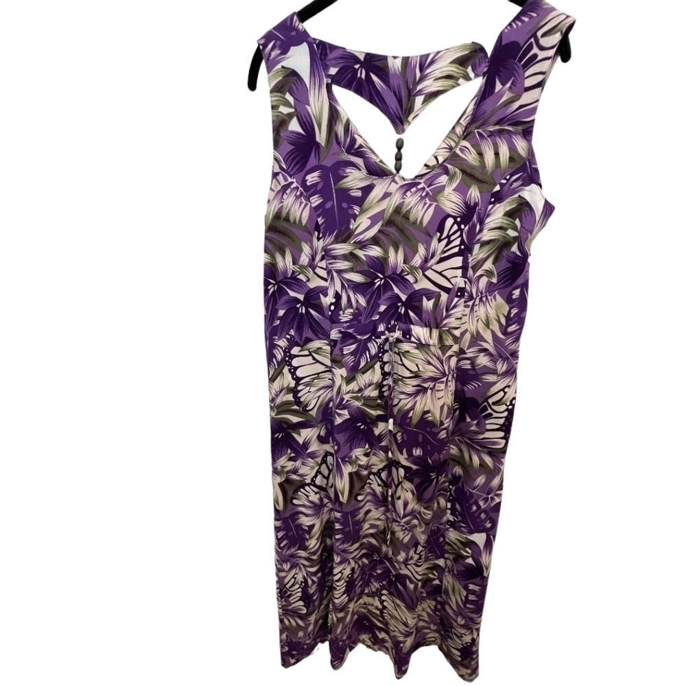 Erika Hawaiian Print Sleeveless Midi Dress with Beaded Back Detail Size Medium